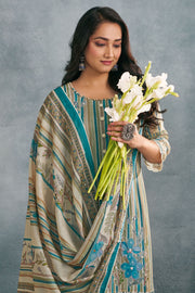Casual Cyan Mal Mal Cotton Digital Print Salwar Kameez With Handwork